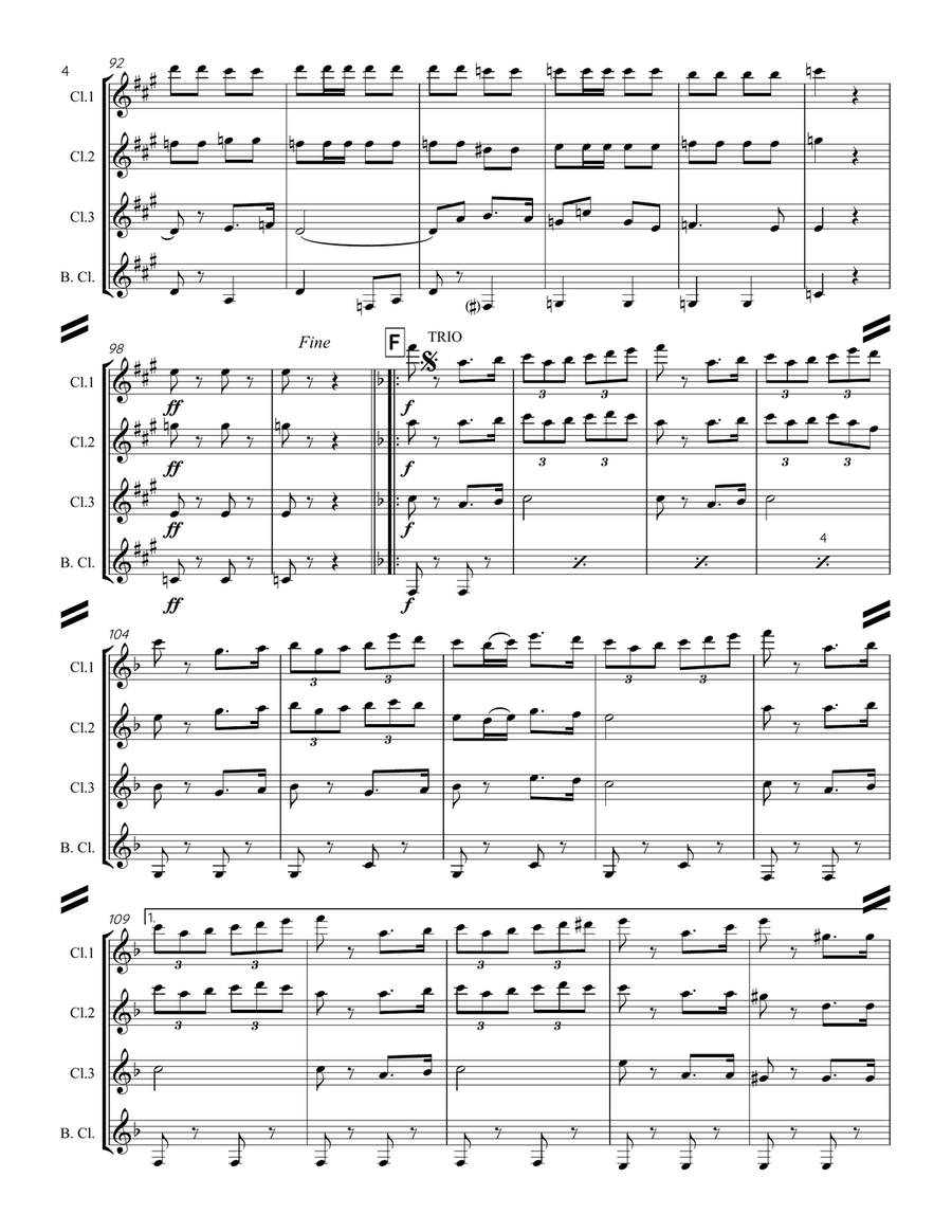 Le Regiment de Sambre et Meuse (for Clarinet Quartet) Clarinet Quartet scores gallery preview page 5