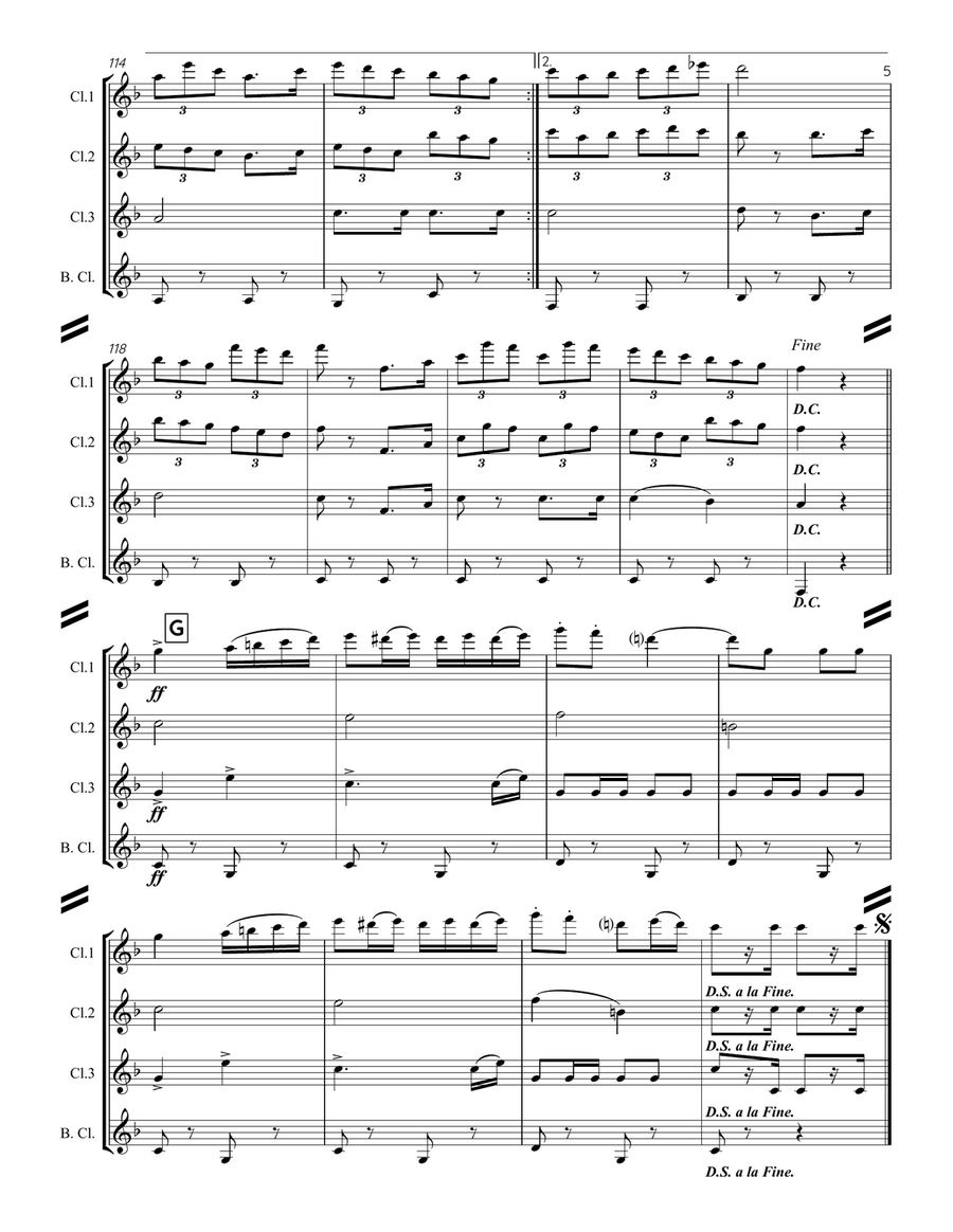 Le Regiment de Sambre et Meuse (for Clarinet Quartet) Clarinet Quartet scores gallery preview page 6