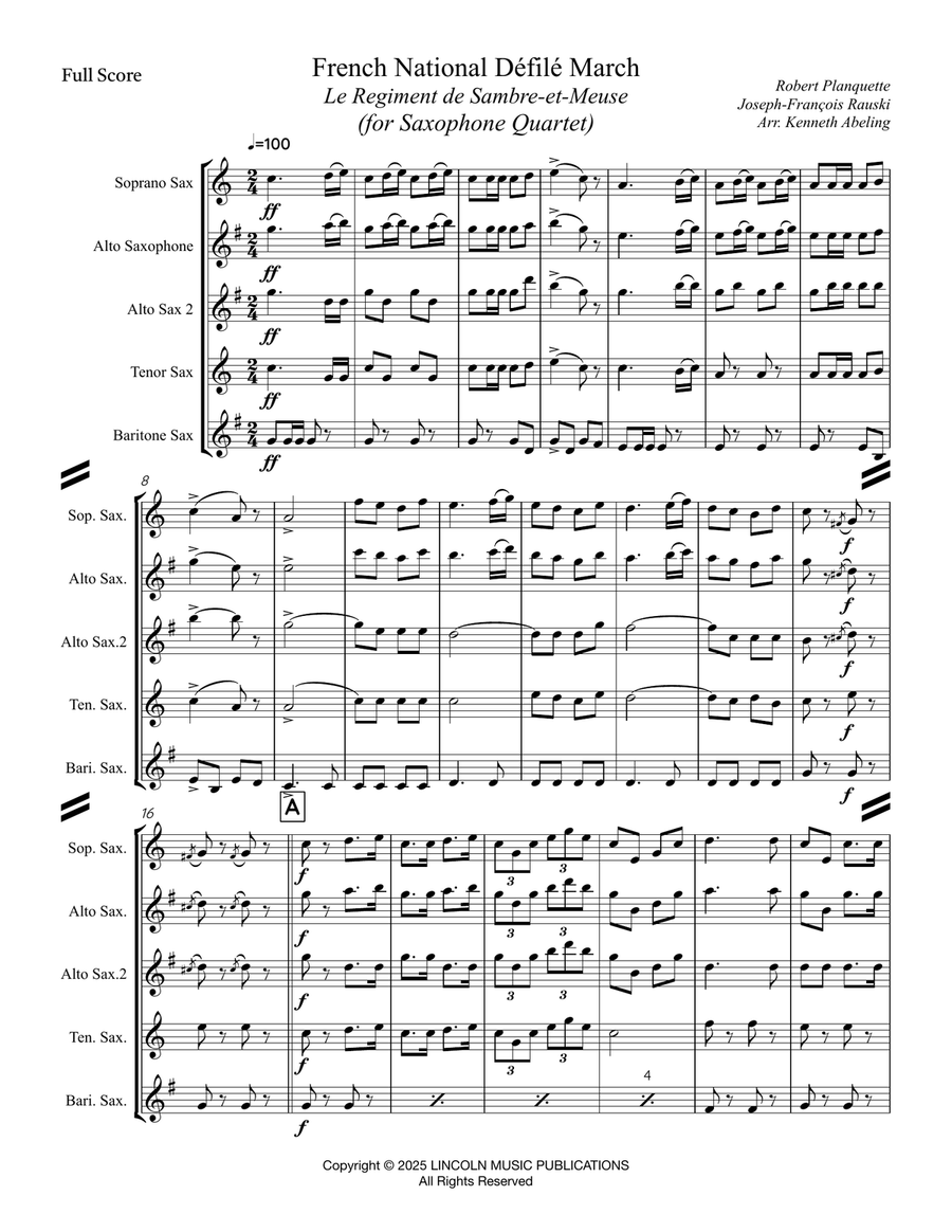 Le Regiment de Sambre et Meuse (for Saxophone Quartet SATB or AATB) Saxophone Quartet scores gallery preview page 2