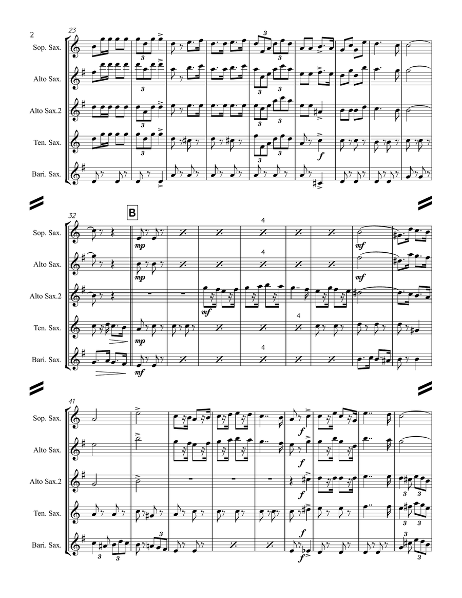 Le Regiment de Sambre et Meuse (for Saxophone Quartet SATB or AATB) Saxophone Quartet scores gallery preview page 3