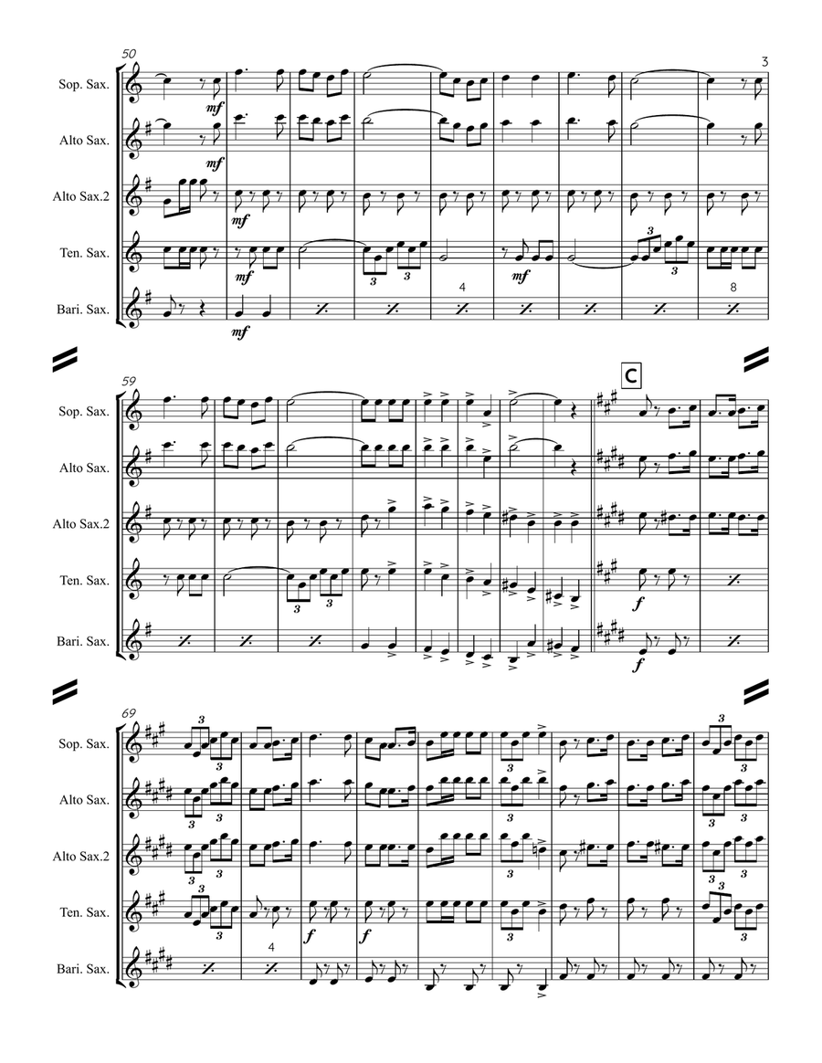Le Regiment de Sambre et Meuse (for Saxophone Quartet SATB or AATB) Saxophone Quartet scores gallery preview page 4