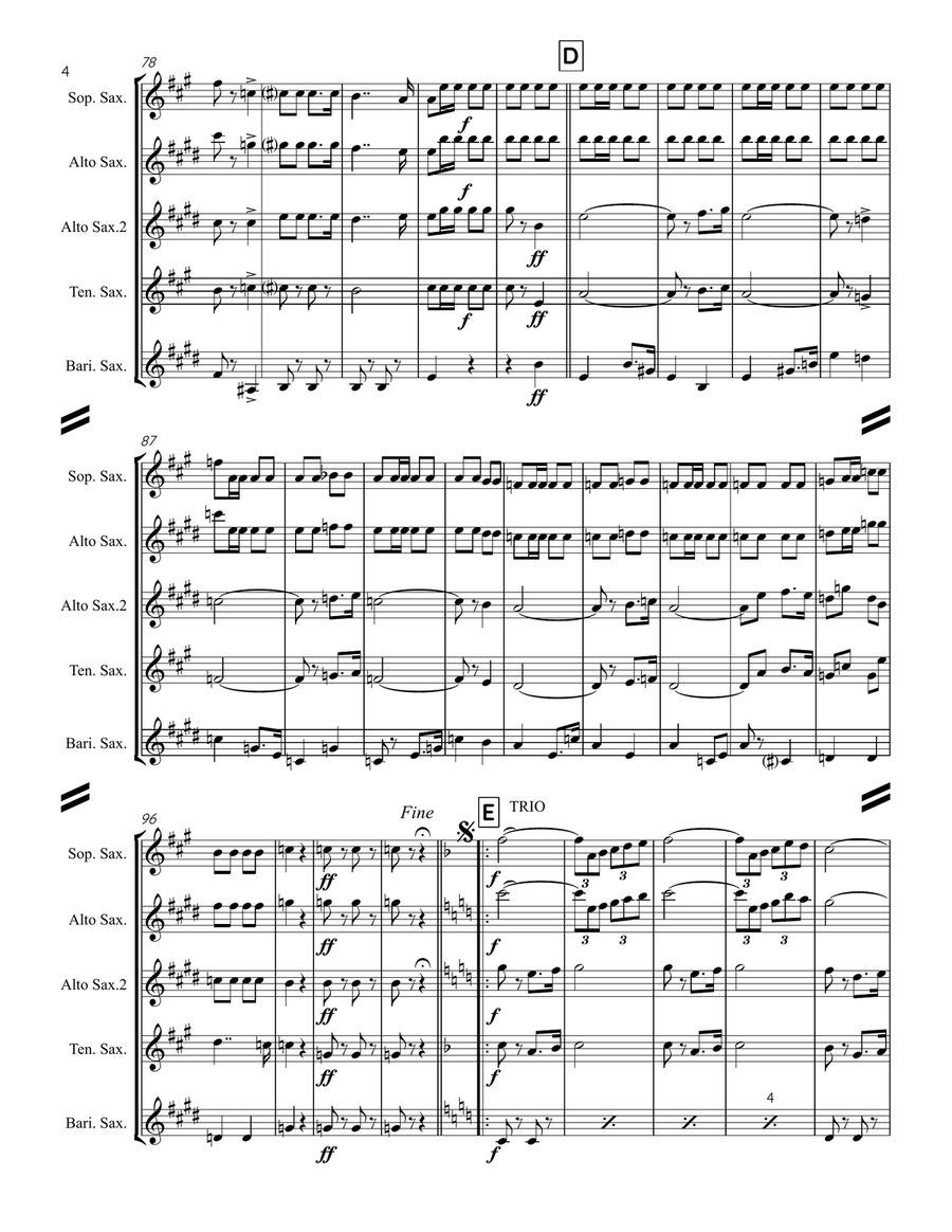 Le Regiment de Sambre et Meuse (for Saxophone Quartet SATB or AATB) Saxophone Quartet scores gallery preview page 5