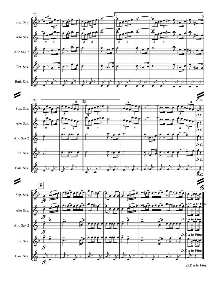 Le Regiment de Sambre et Meuse (for Saxophone Quartet SATB or AATB) Saxophone Quartet scores gallery preview page 6