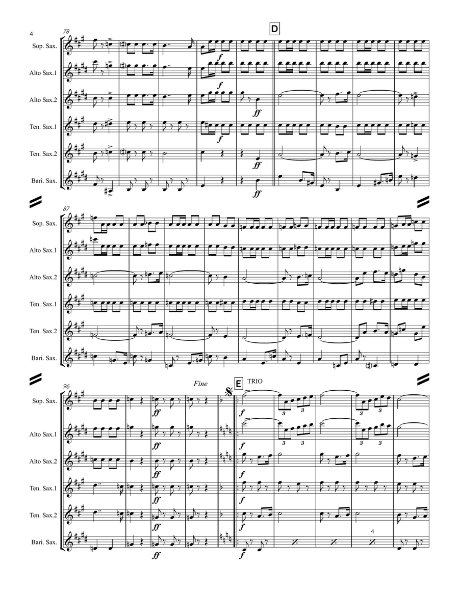 Le Regiment de Sambre et Meuse (for Saxophone Quintet) SATTB or AATTB Saxophone Quintet scores gallery preview page 5
