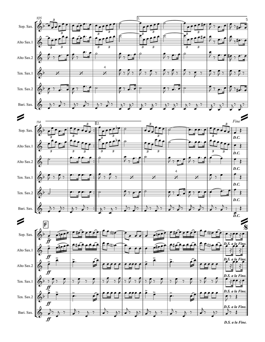 Le Regiment de Sambre et Meuse (for Saxophone Quintet) SATTB or AATTB Saxophone Quintet scores gallery preview page 6