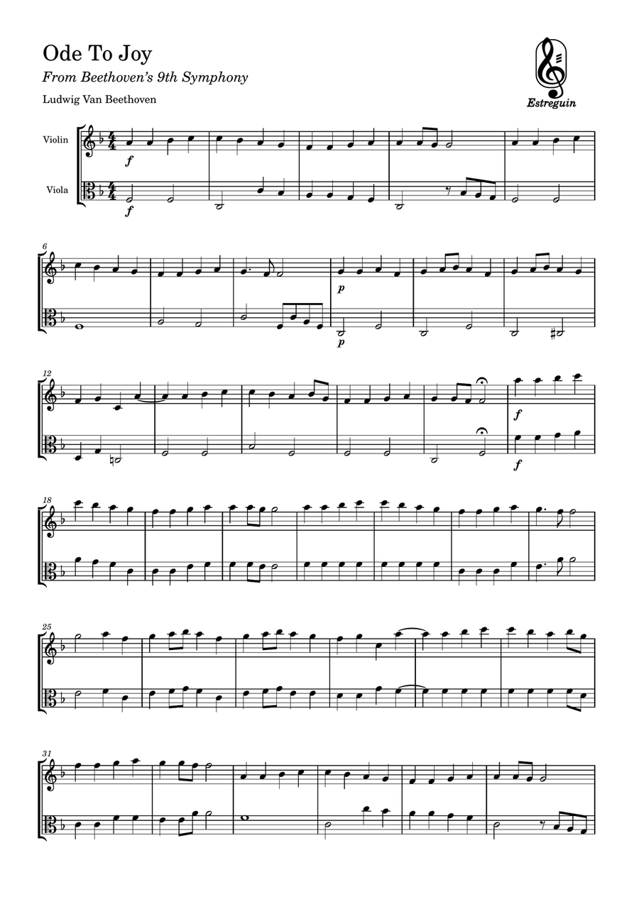 Ode to Joy String Duet scores gallery preview page 1