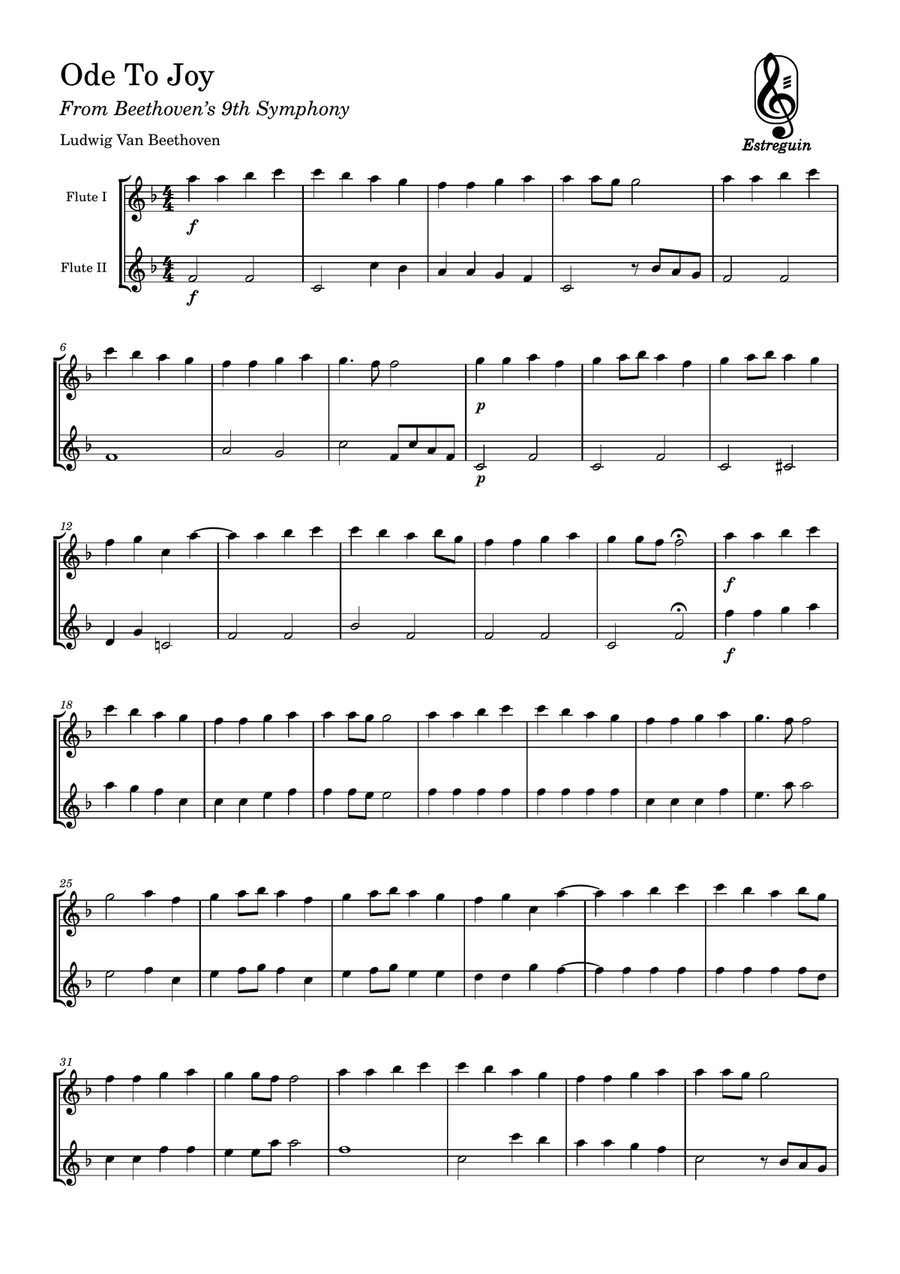 Ode to Joy Flute Duet scores gallery preview page 1