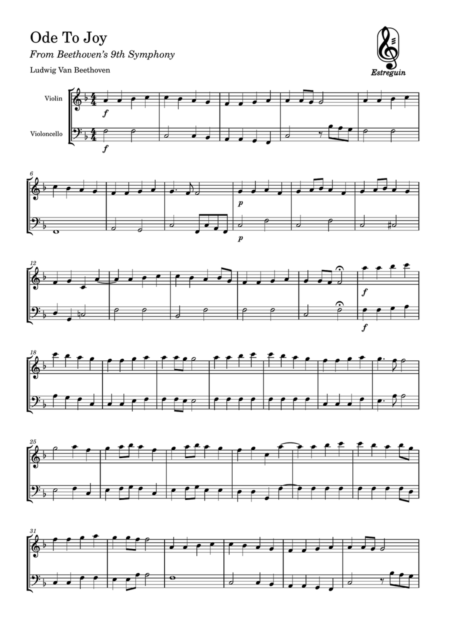 Ode to Joy String Duet scores gallery preview page 1