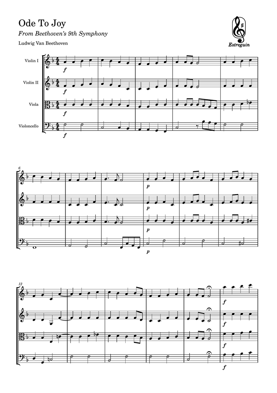 Ode to Joy String Quartet scores gallery preview page 1
