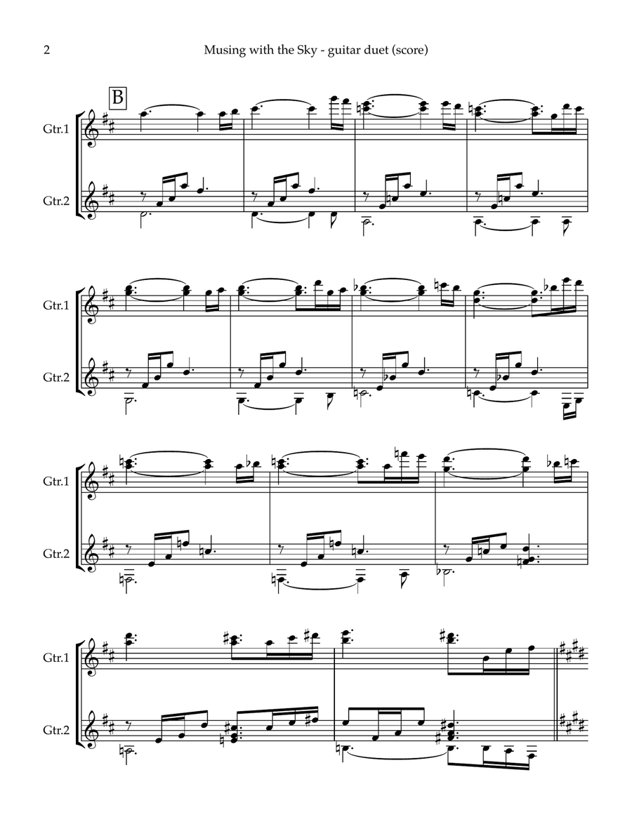 Musing with the Sky - classical guitar duet (Score & Parts in standard notation - no tablature) Chamber Music scores gallery preview page 2