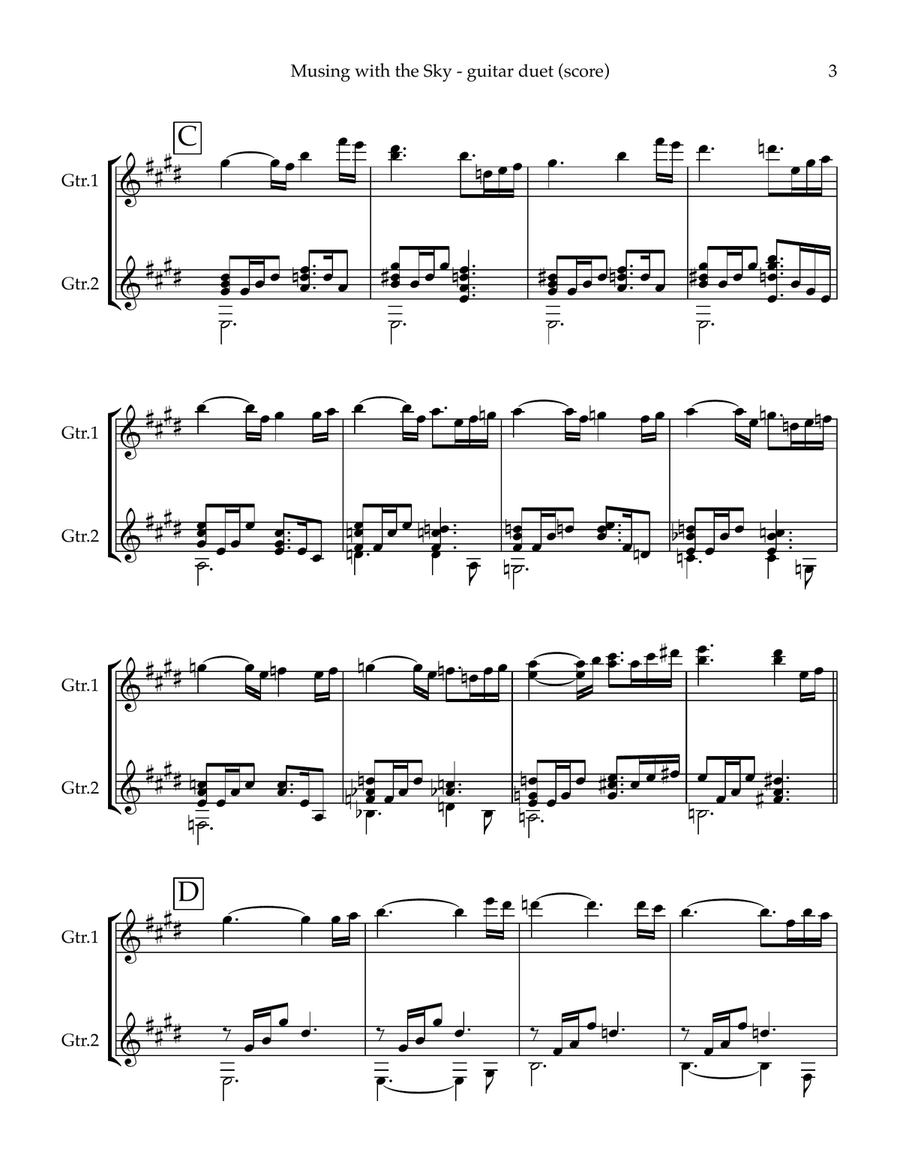 Musing with the Sky - classical guitar duet (Score & Parts in standard notation - no tablature) Chamber Music scores gallery preview page 3