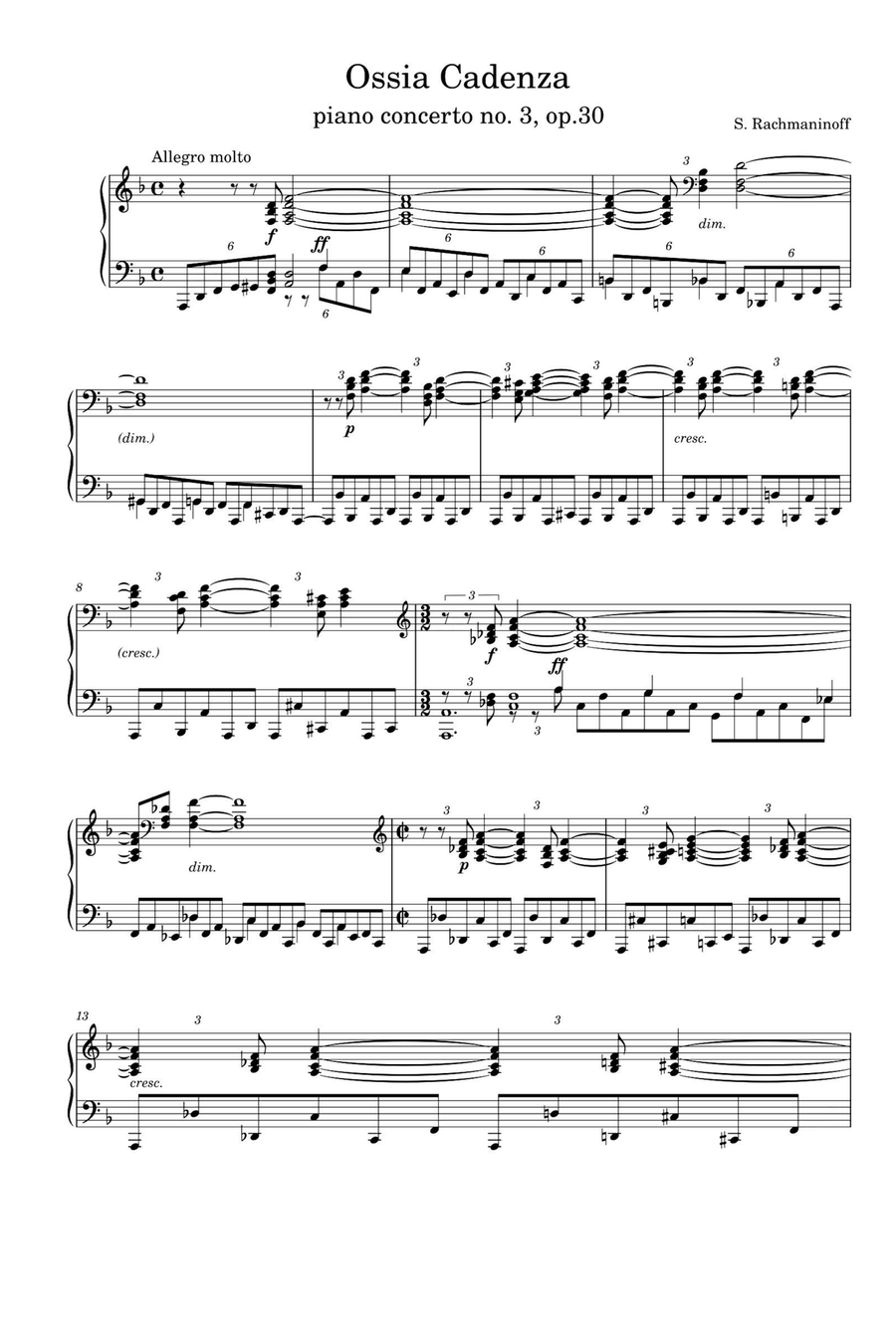 Ossia Cadenza Piano concerto no.3 in d minor, op.30 - Sergei Rachmaninoff Piano Solo scores gallery preview page 1