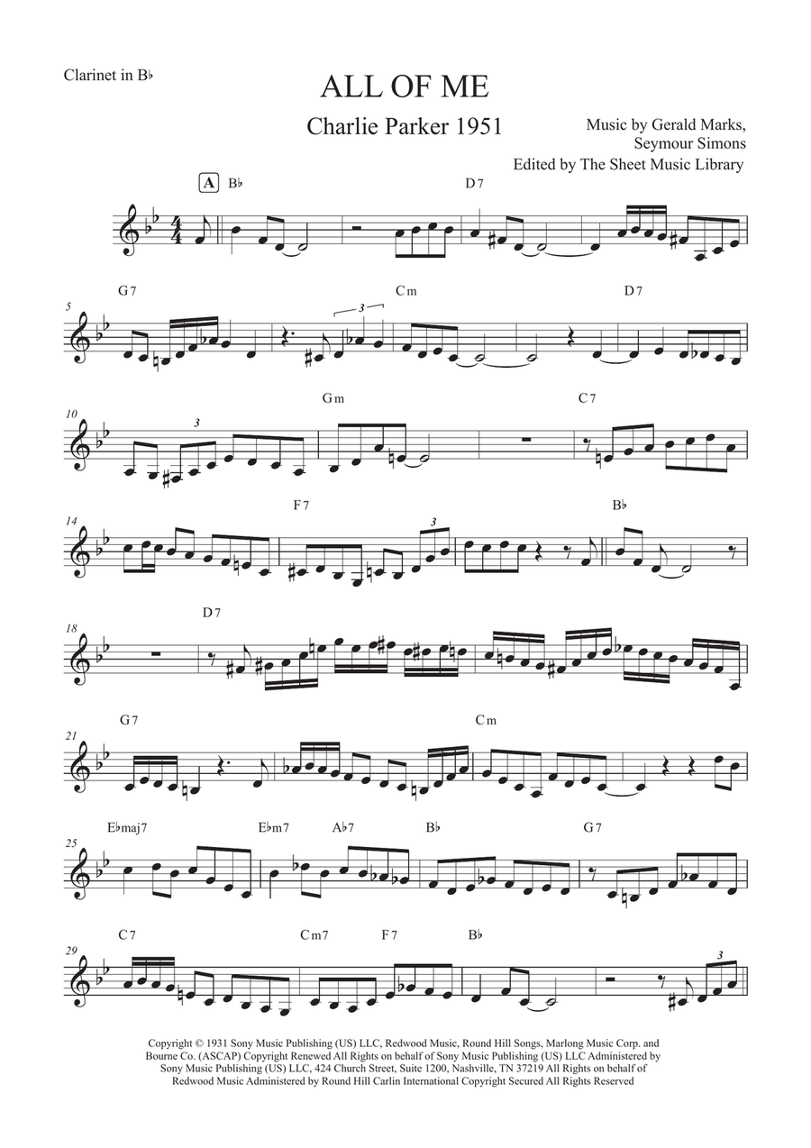 All Of Me All Of Me B-Flat Clarinet scores gallery preview page 1