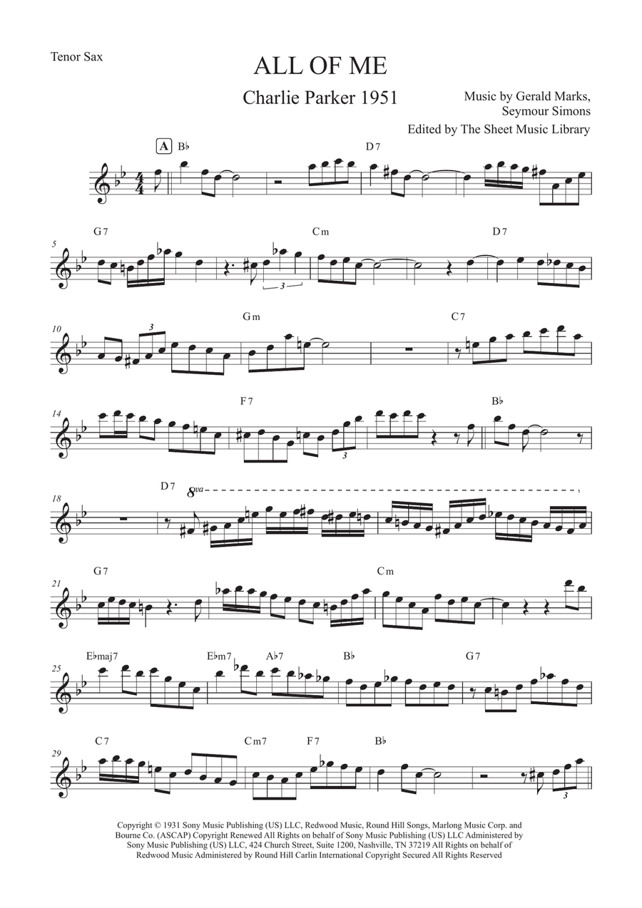 All Of Me All Of Me Tenor Saxophone scores gallery preview page 1