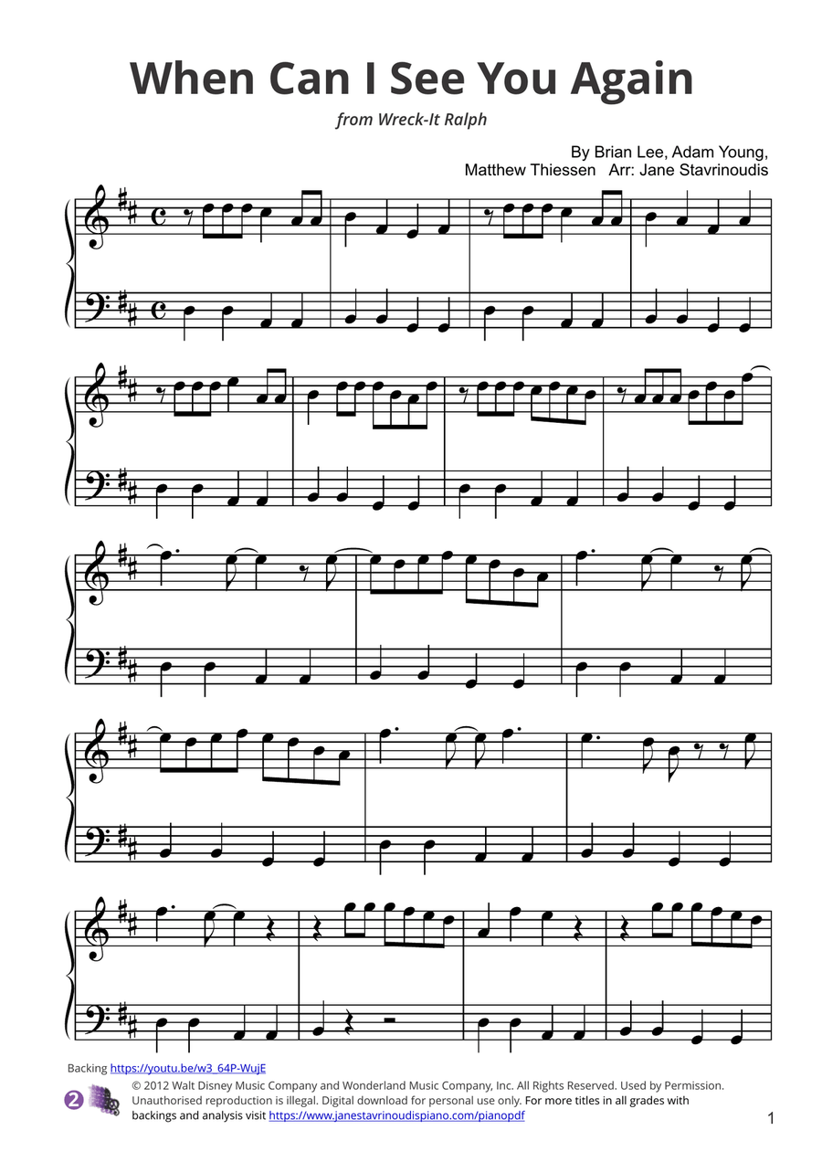 When Can I See You Again? Piano Solo scores gallery preview page 1