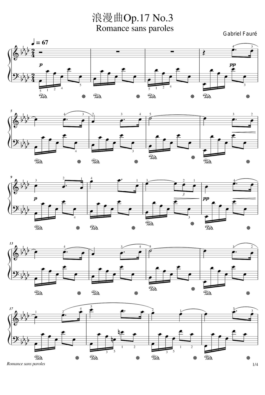 Romances sans paroles Op.17 No.3 - Gabriel Fauré Piano Solo scores gallery preview page 1