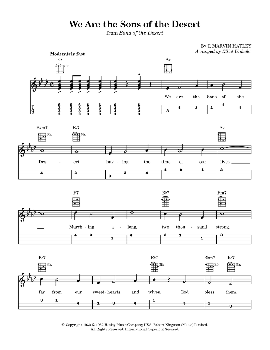 We Are The Sons Of The Desert Ukulele scores gallery preview page 1