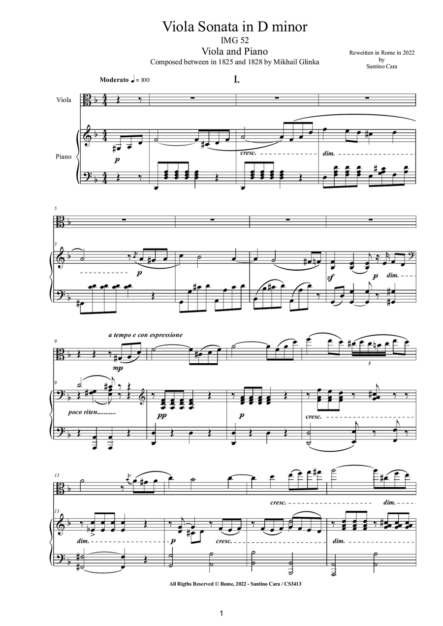 Glinka - Viola Sonata in D minor IMG 52 for Viola and Piano Piano scores gallery preview page 1