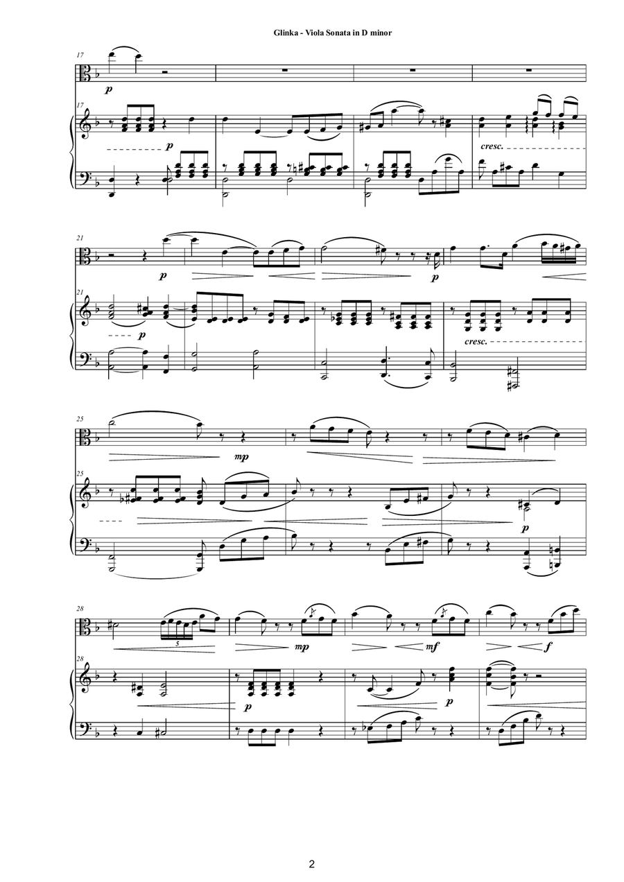 Glinka - Viola Sonata in D minor IMG 52 for Viola and Piano Piano scores gallery preview page 2