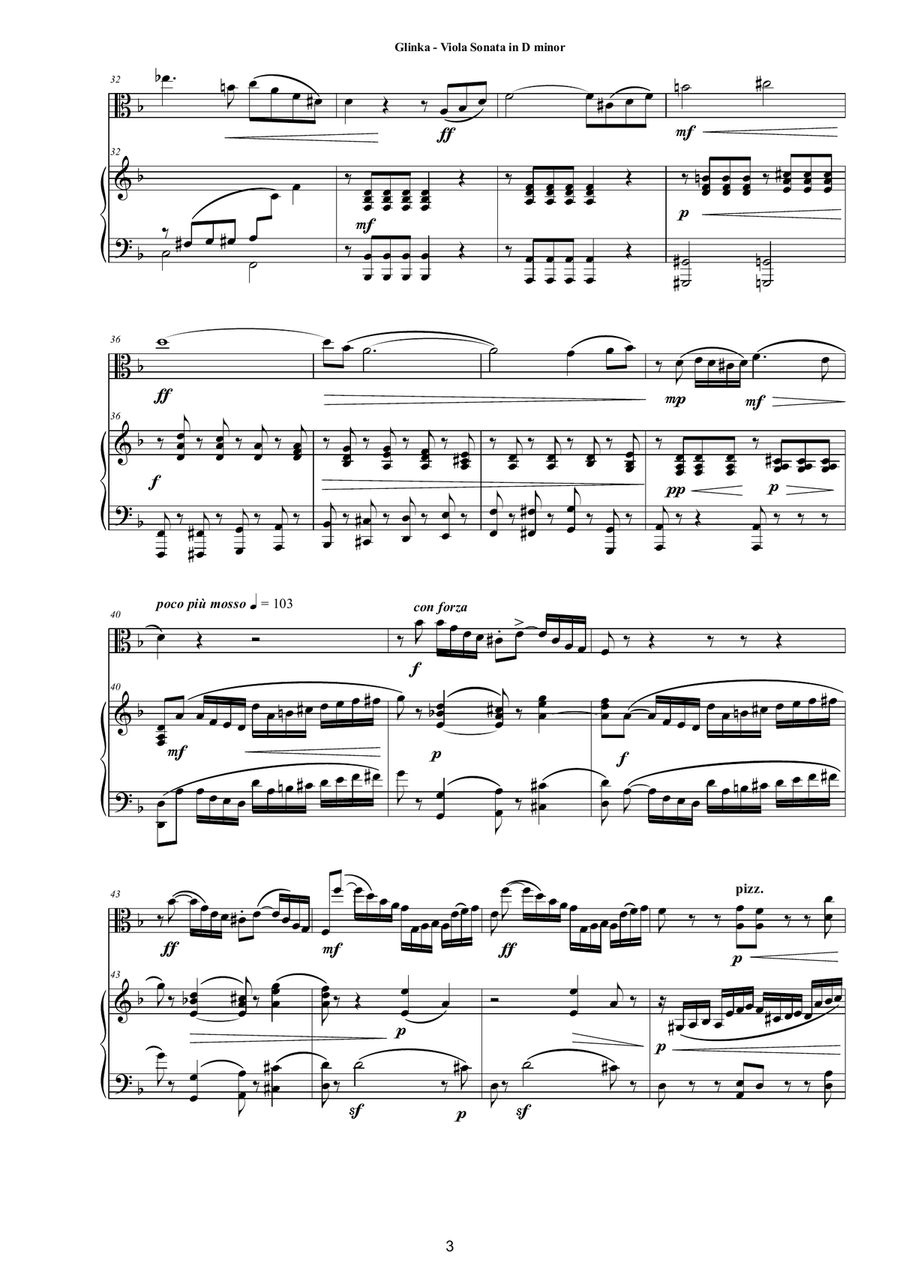 Glinka - Viola Sonata in D minor IMG 52 for Viola and Piano Piano scores gallery preview page 3