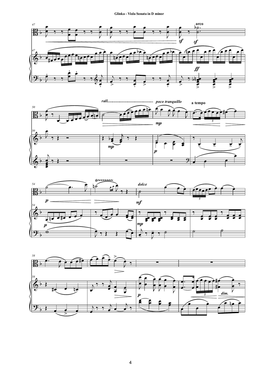 Glinka - Viola Sonata in D minor IMG 52 for Viola and Piano Piano scores gallery preview page 4