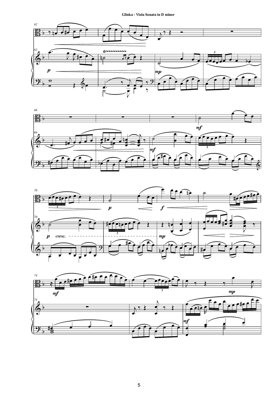 Glinka - Viola Sonata in D minor IMG 52 for Viola and Piano Piano scores gallery preview page 5