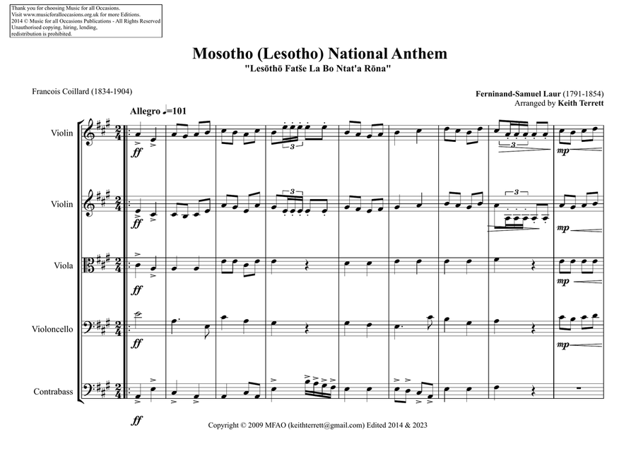 Mesotho (Lesotho) National Anthem for String Orchestra String Orchestra scores gallery preview page 2