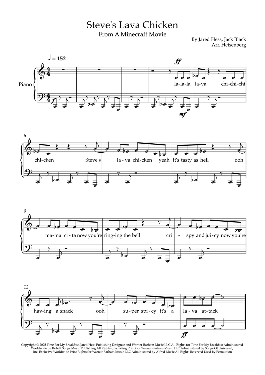 Steve's Lava Chicken Steve's Lava Chicken Piano Solo scores gallery preview page 1