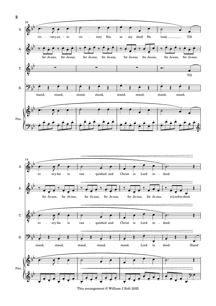 Stand up, stand up for Jesus (for SATB choir and piano) 4-Part scores gallery preview page 2