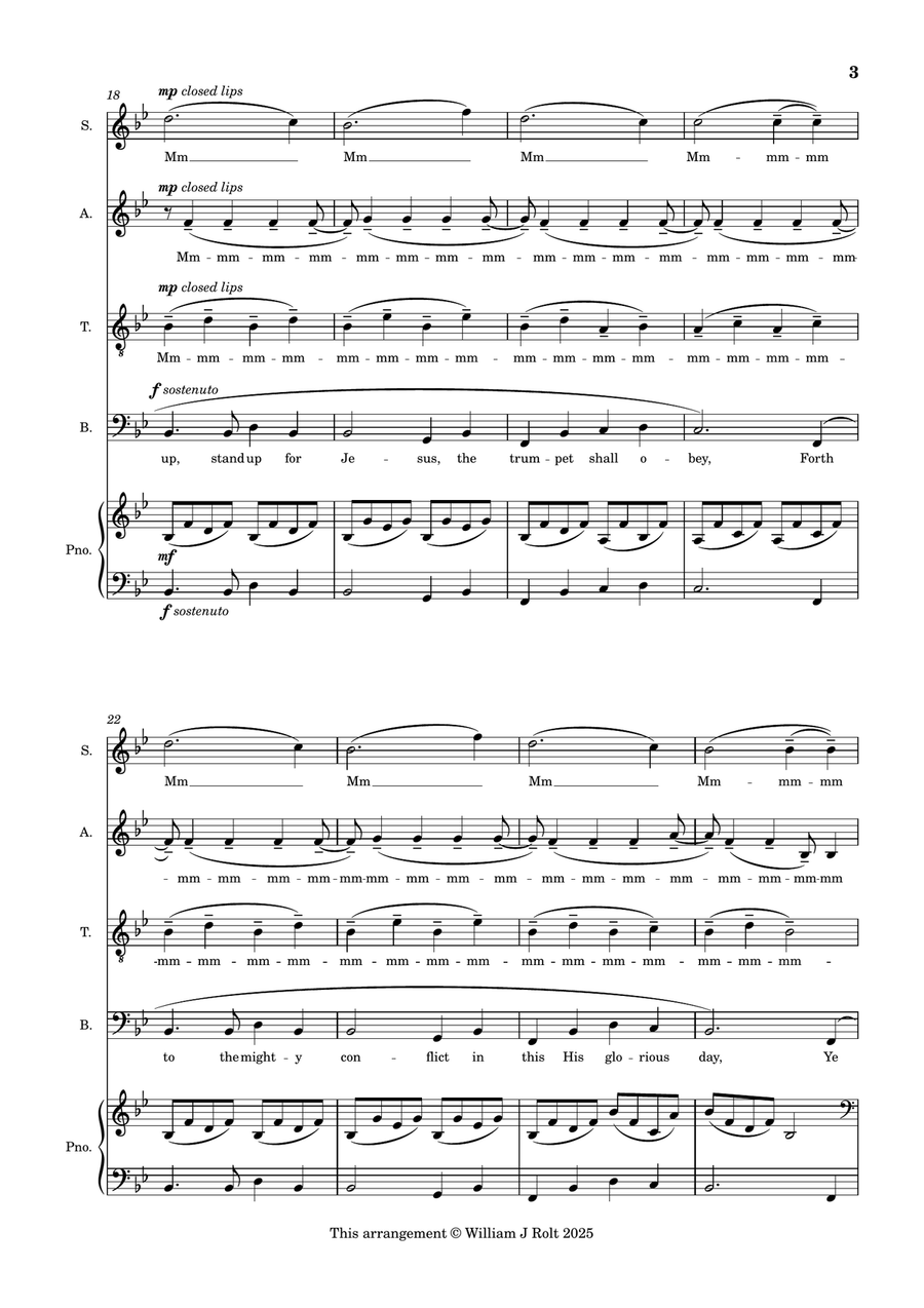 Stand up, stand up for Jesus (for SATB choir and piano) 4-Part scores gallery preview page 3