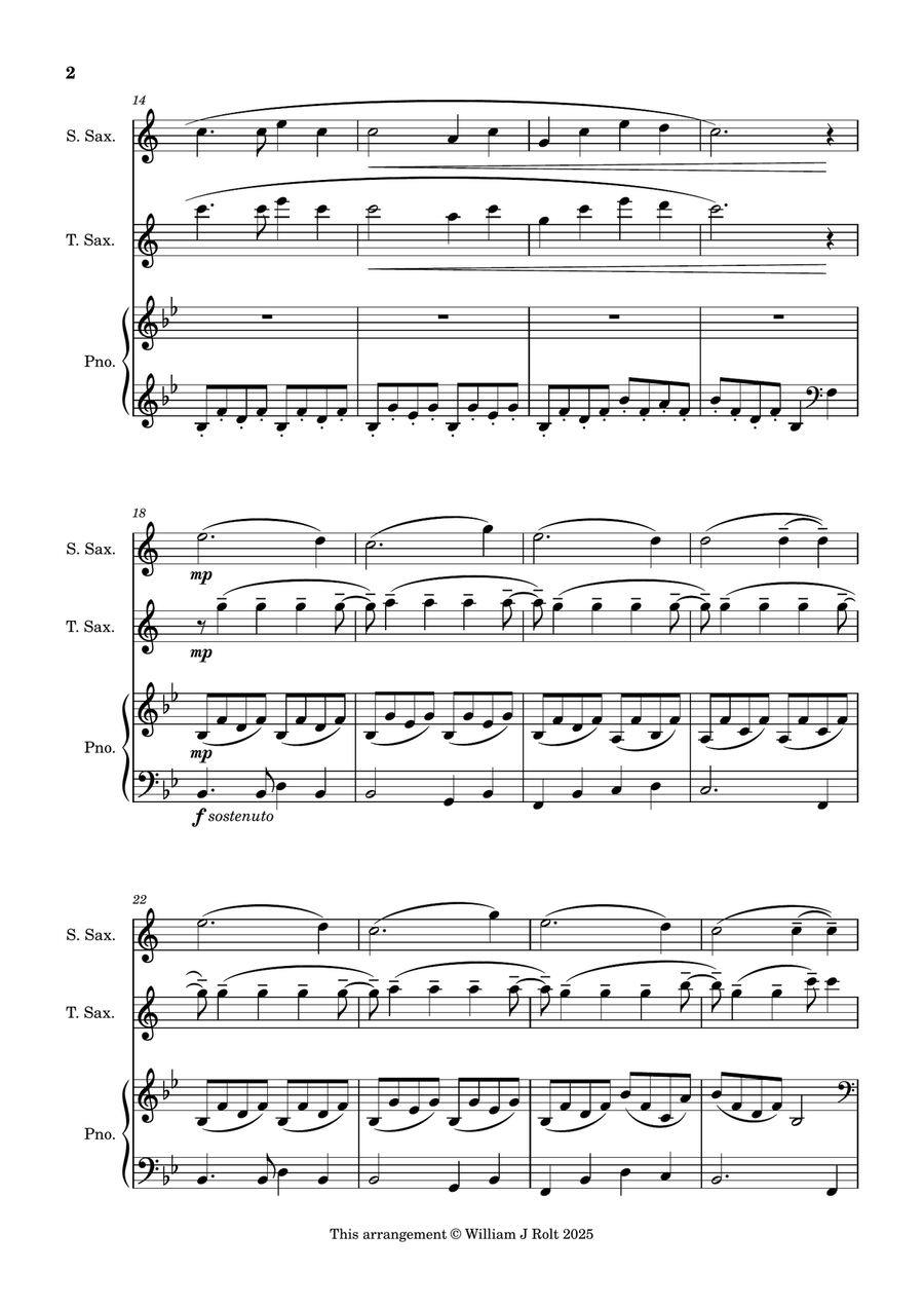 Stand up, stand up for Jesus (for soprano saxophone, tenor saxophone and piano) Woodwind Duet scores gallery preview page 2