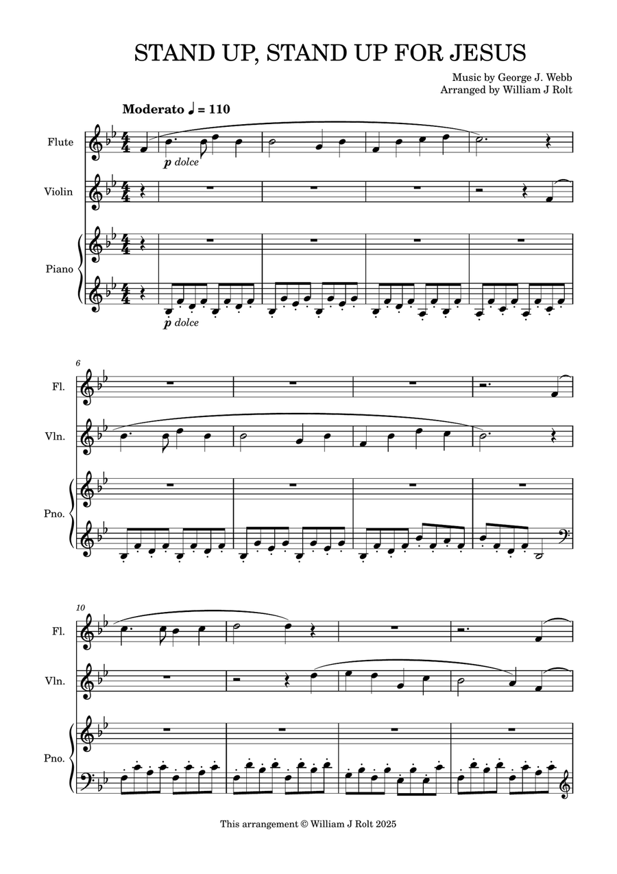 Stand up, stand up for Jesus (for flute, violin and piano) Flute scores gallery preview page 1