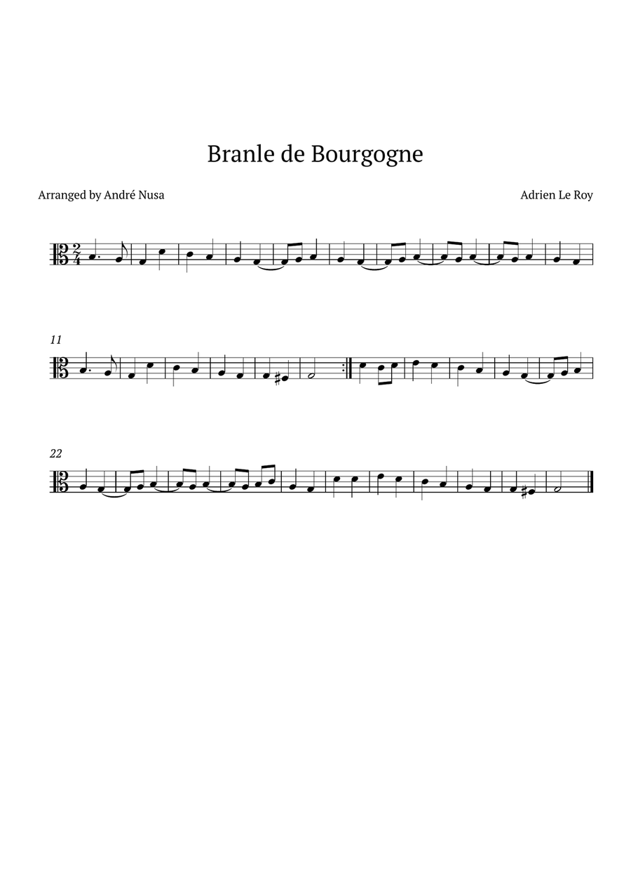 Branle de Bourgogne Viola Solo scores gallery preview page 1