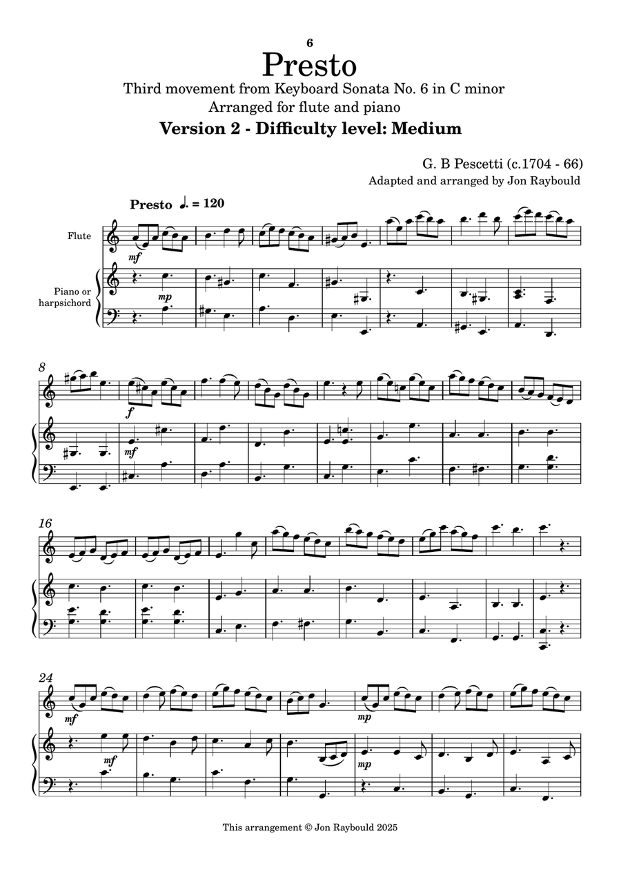 Pescetti Keyboard Sonata arranged for Flute Flute Solo scores gallery preview page 6