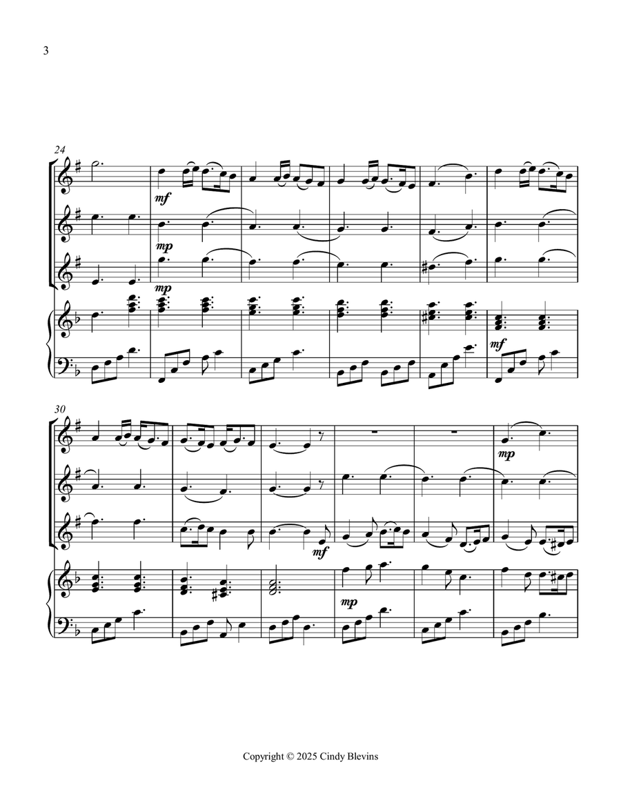 What Child Is This, for Three Clarinets and Piano Small Ensemble scores gallery preview page 4