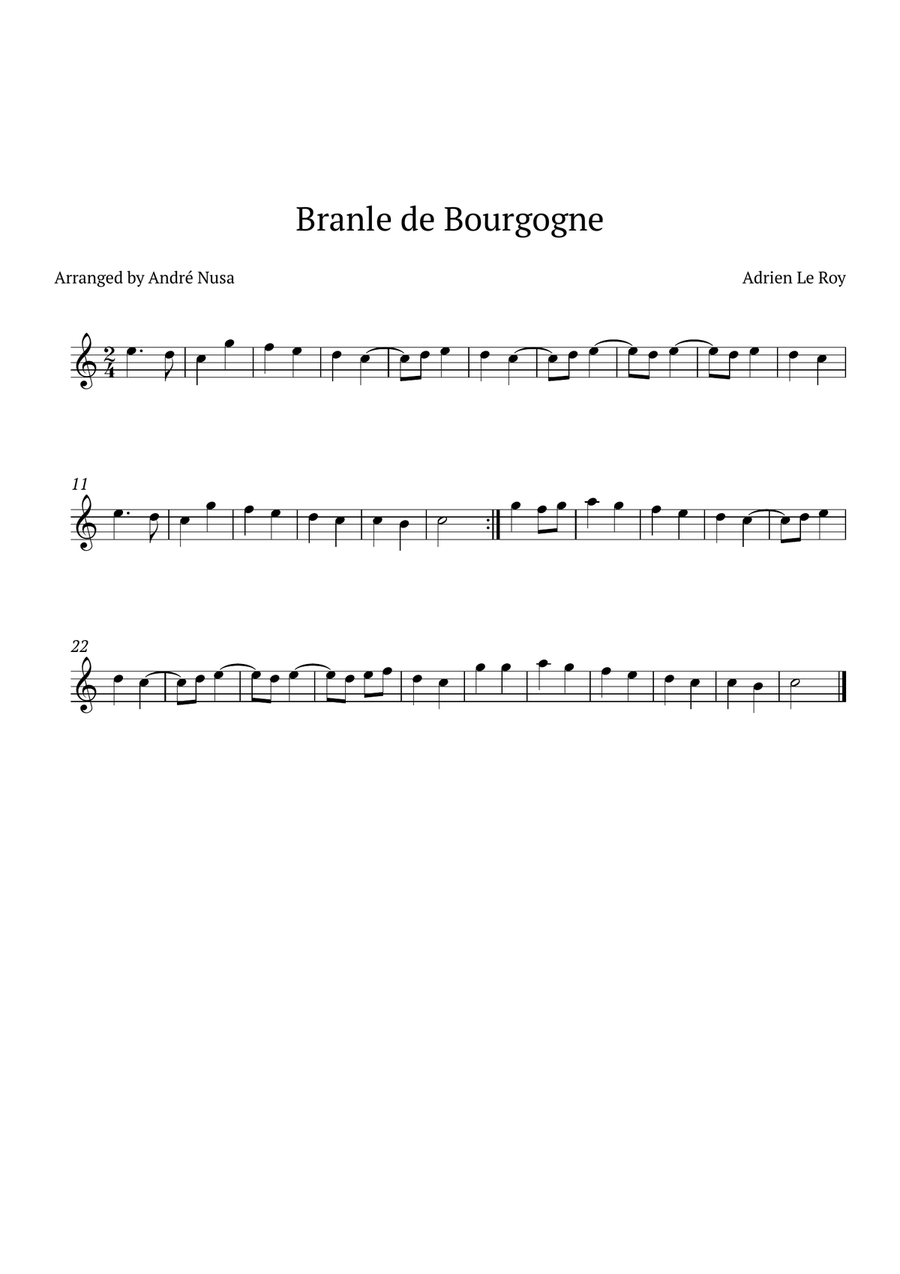 Branle de Bourgogne Flute Solo scores gallery preview page 1