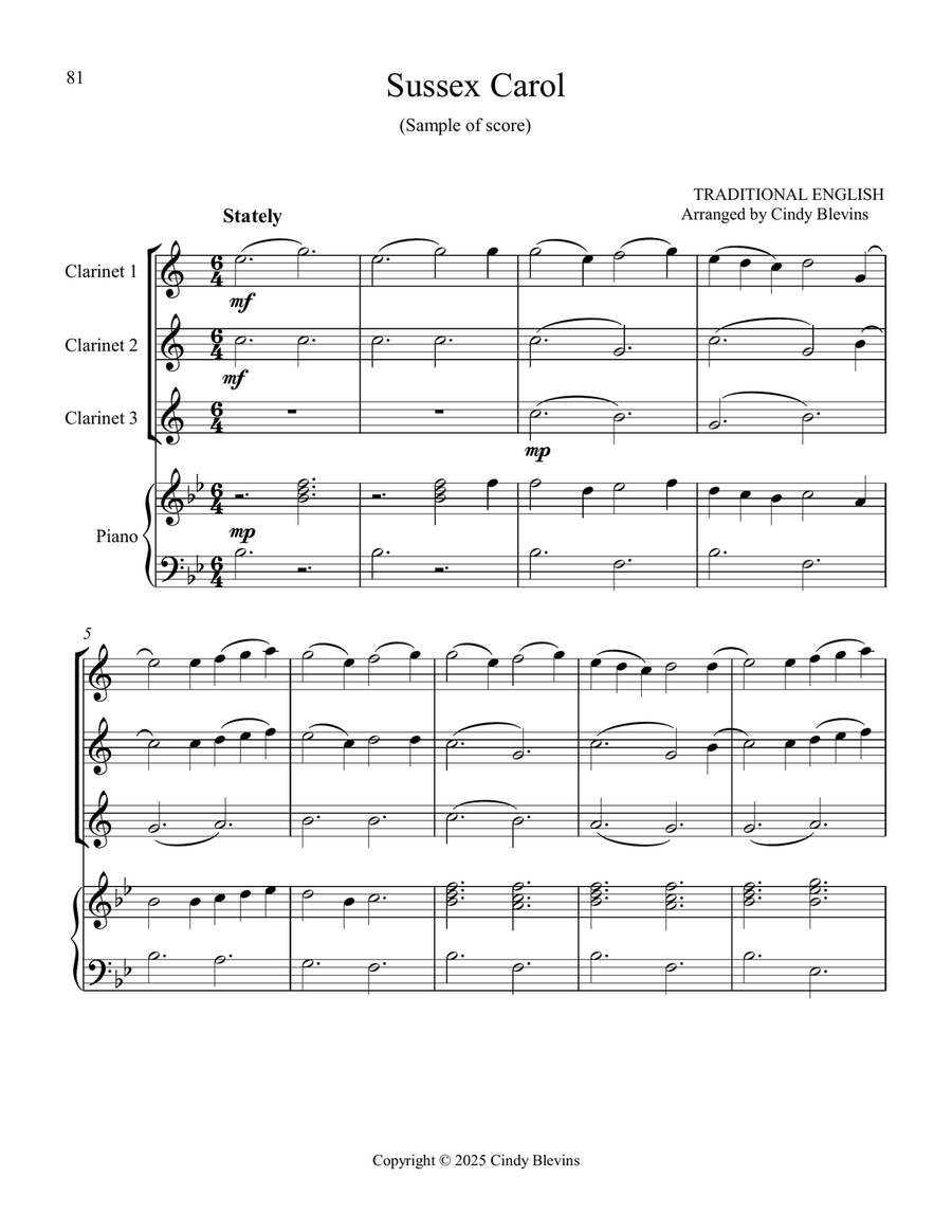 Three Clarinets and Piano for Christmas, Book 2 (12 Arrangements) Small Ensemble scores gallery preview page 4