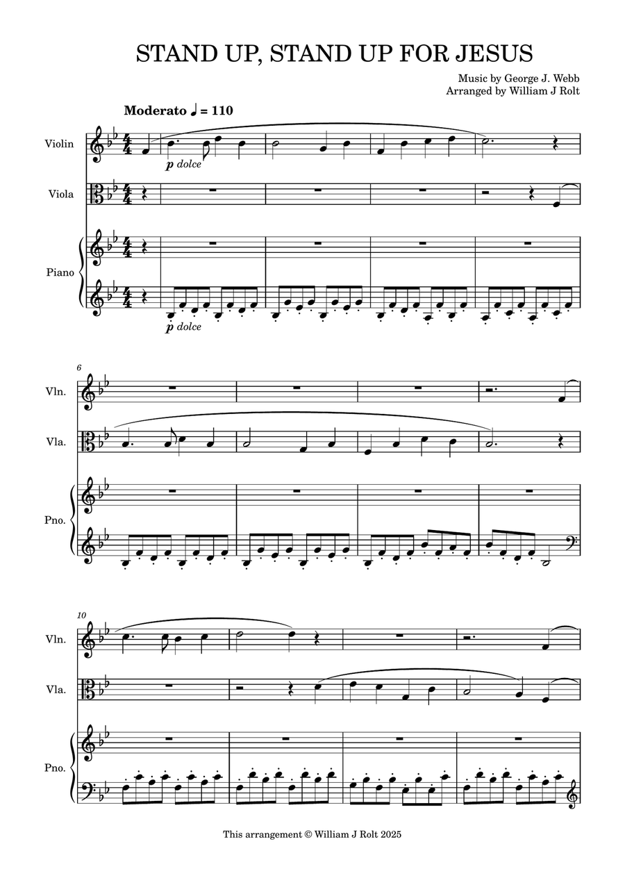 Stand up, stand up for Jesus (for violin, viola and piano) Violin scores gallery preview page 1