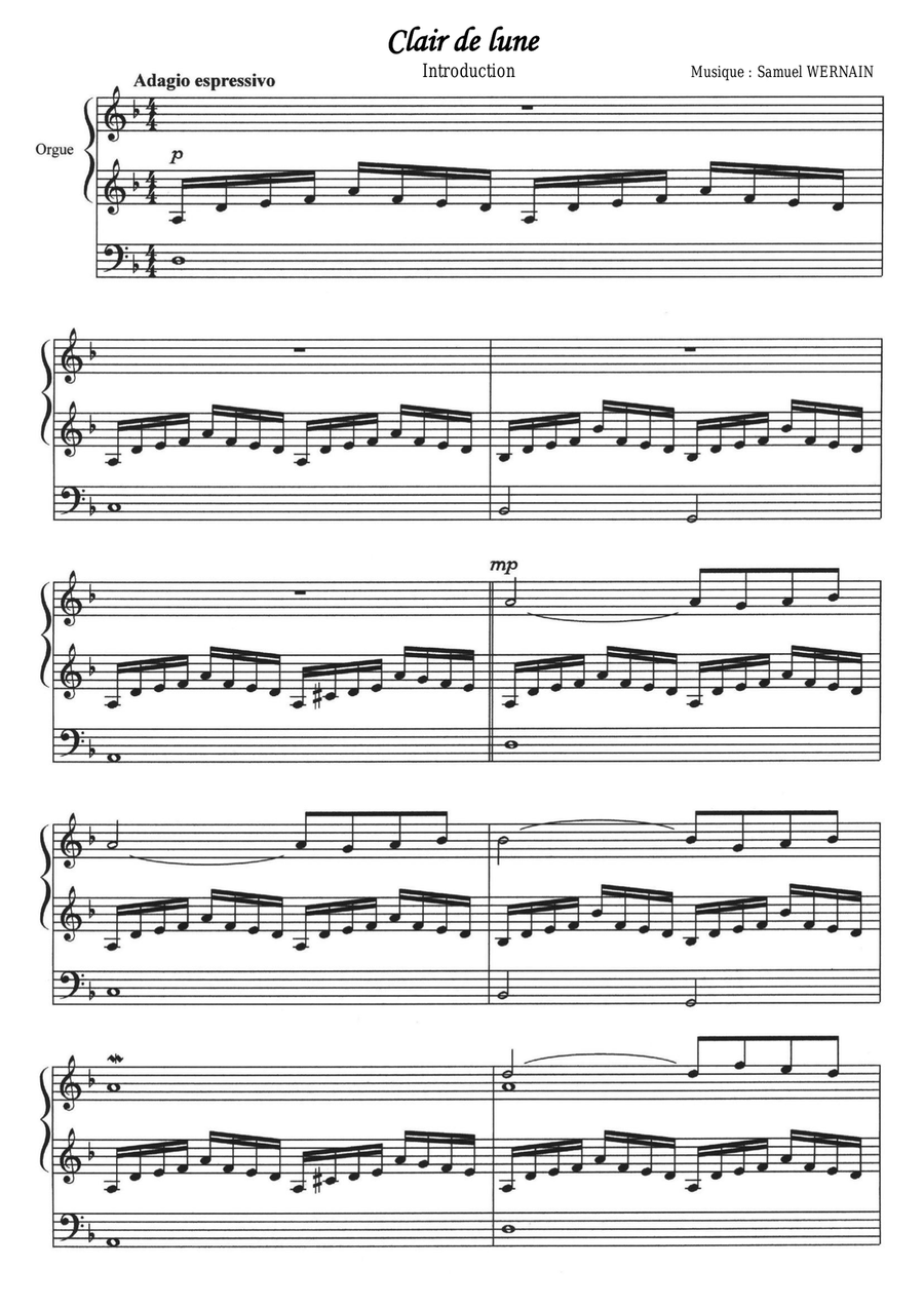 Clair de Lune, pour orgue (Clair de Lune , for organ) Organ Solo scores gallery preview page 1