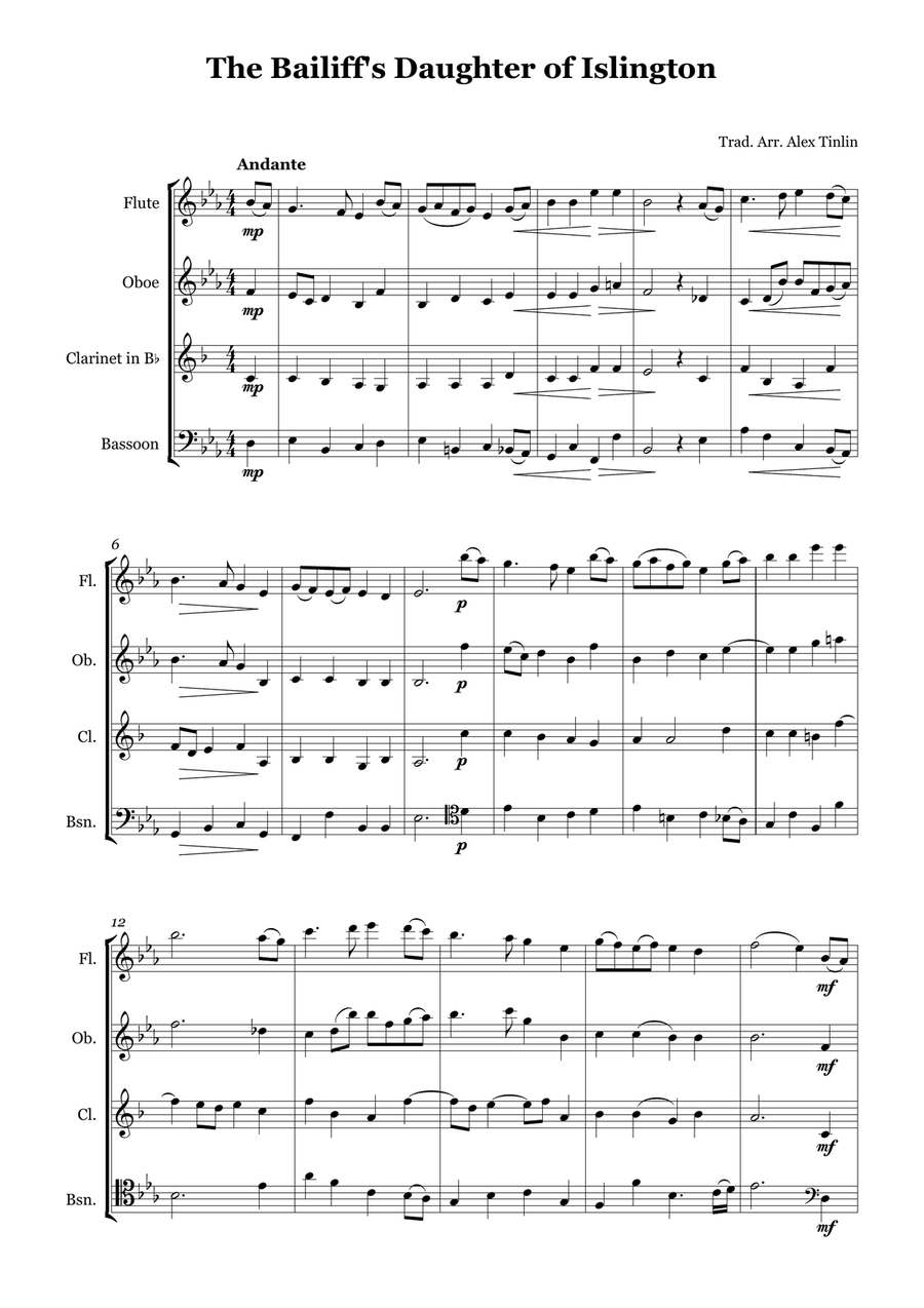 The Bailiff's Daughter of Islington Woodwind Quartet scores gallery preview page 2