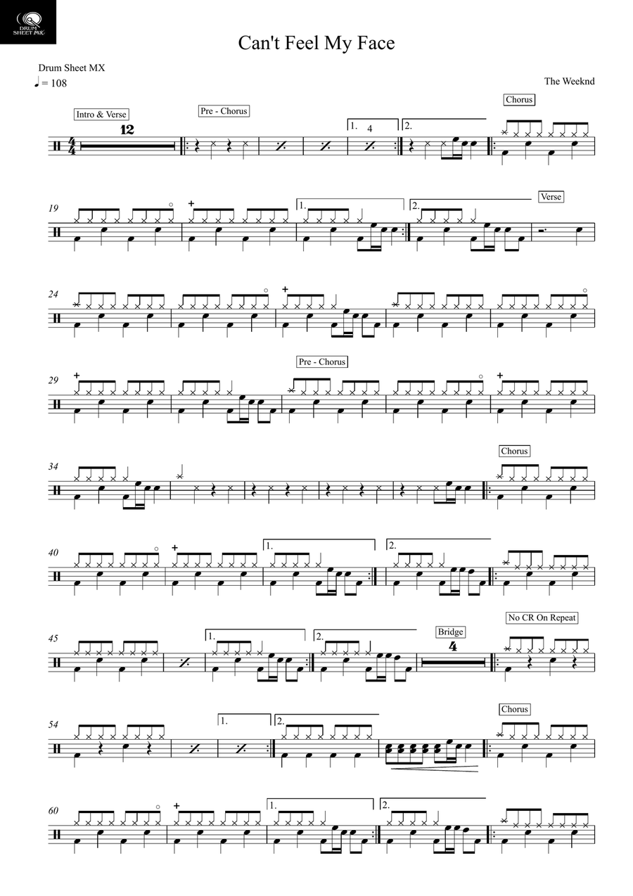 Can't Feel My Face Can't Feel My Face Drum Set scores gallery preview page 1