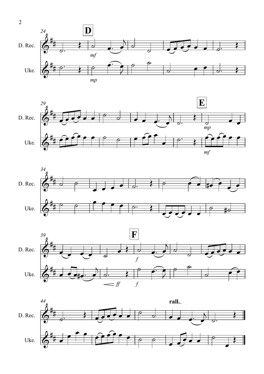 Thine Be The Glory for Descant Recorder and Ukulele Duet by George Frideric Handel Woodwind Duet - Digital Sheet Music page 2