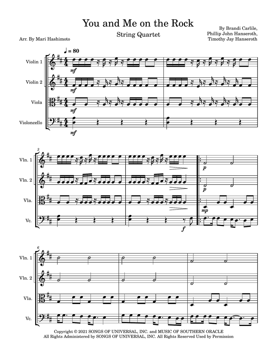 You And Me On The Rock You And Me On The Rock String Quartet scores gallery preview page 1