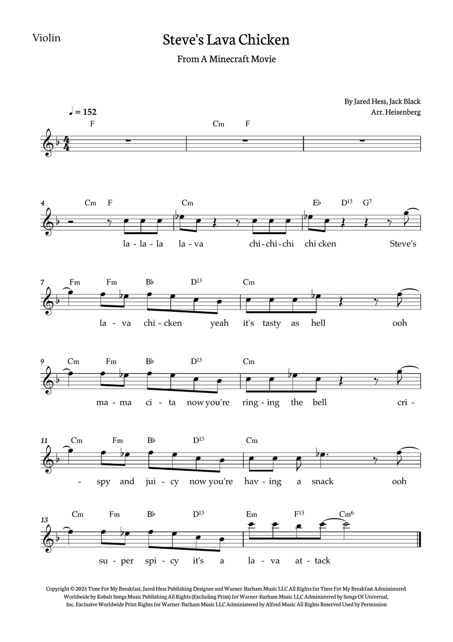 Steve's Lava Chicken Steve's Lava Chicken Violin Solo scores gallery preview page 1