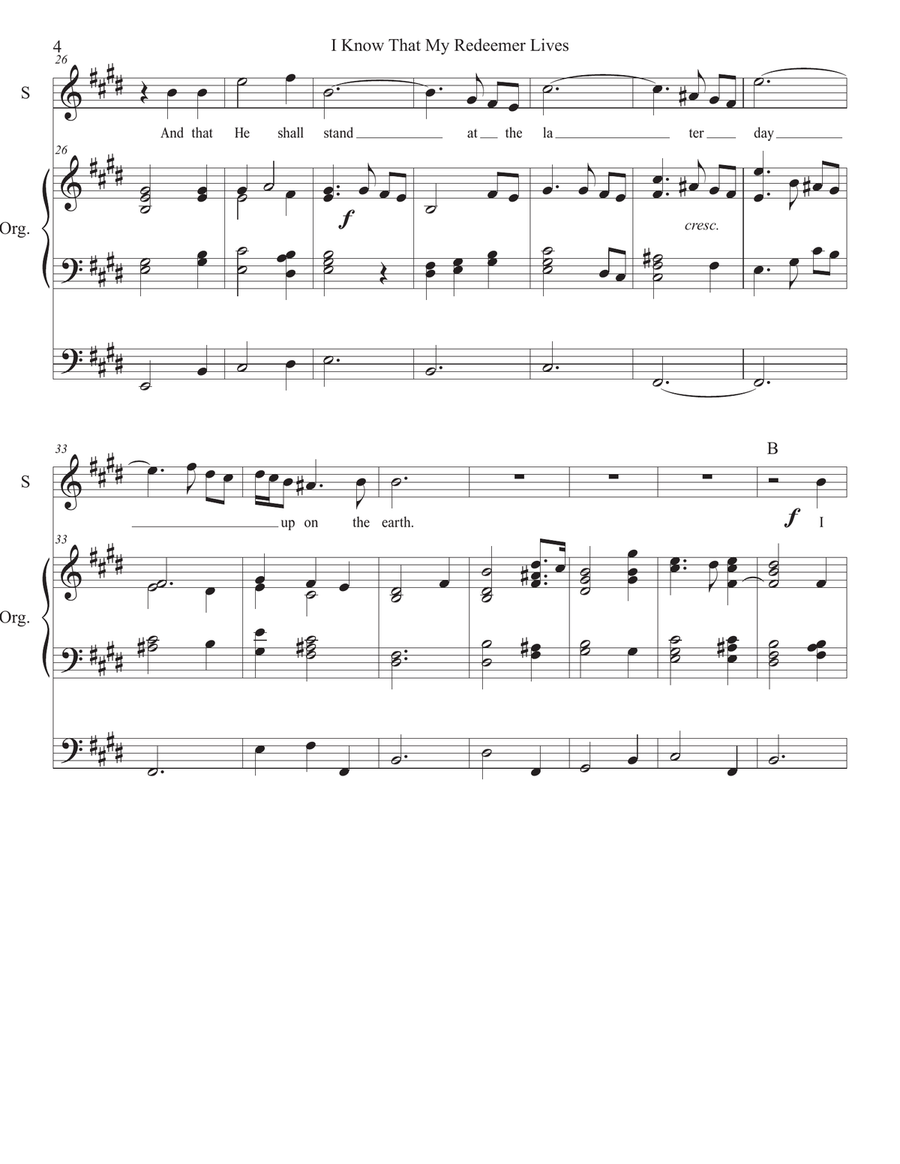 I Know that My Redeemer Lives Soprano Solo with Organ Piano, Vocal scores gallery preview page 4