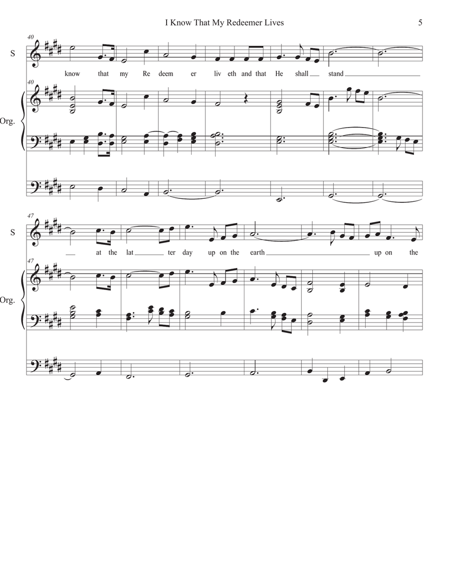 I Know that My Redeemer Lives Soprano Solo with Organ Piano, Vocal scores gallery preview page 5