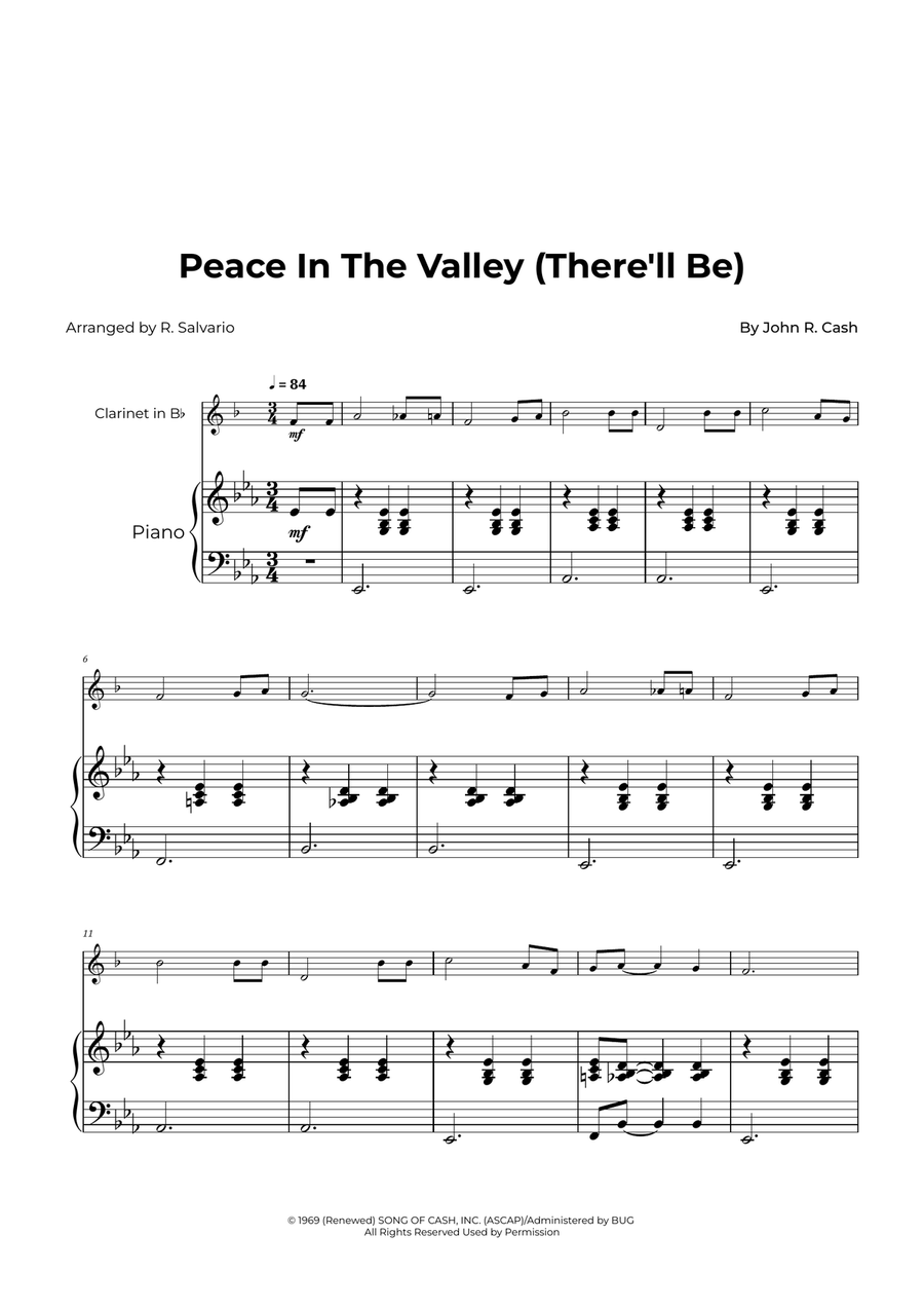 Peace In The Valley (There'll Be) B-Flat Clarinet scores gallery preview page 1