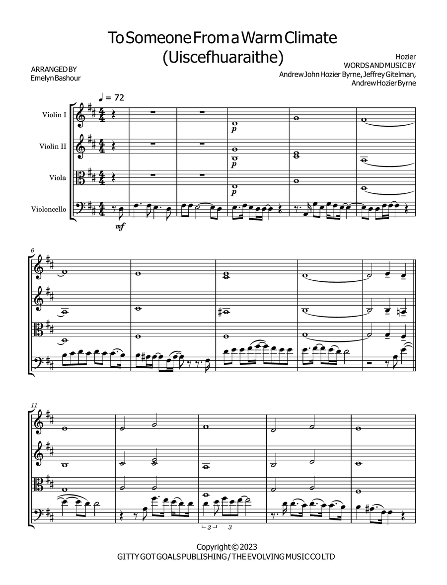 To Someone From A Warm Climate (Uiscefhuarithe) String Quartet scores gallery preview page 1