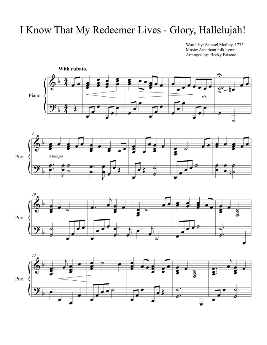 I Know That My Redeemer Lives - Glory, Hallelujah! Piano Solo scores gallery preview page 1
