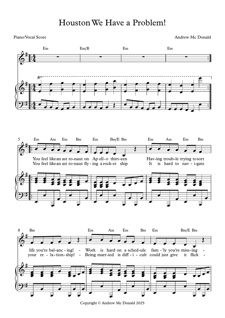 Houston We Have a Problem! Piano, Vocal scores gallery preview page 2